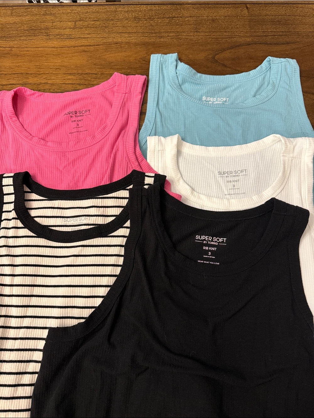 Pack of 5 Ribbed Tank Tops - Black, White, Pink, Blue, Striped